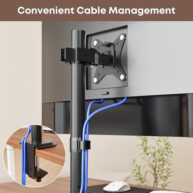 IMtKotW Single Monitor Desk Mount for 13-35 Inch Screens, Up to 22 lbs, Ultrawide Arm Mount for Flat & Curved Screens with VESA 75x75 to 200x200, Includes Cable Clips - Image 4